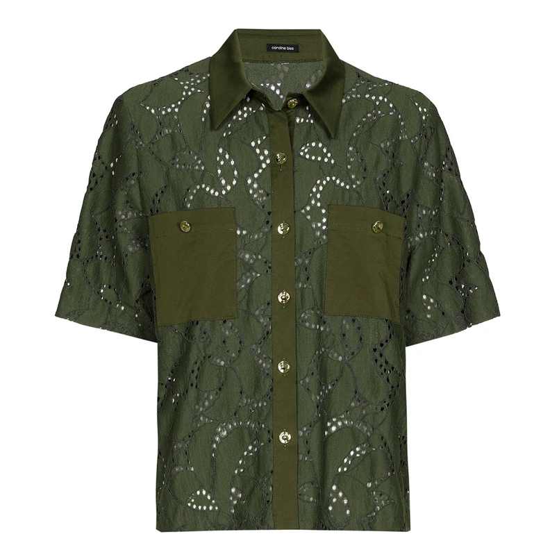 Caroline Biss dames blouse km Khakigroen
