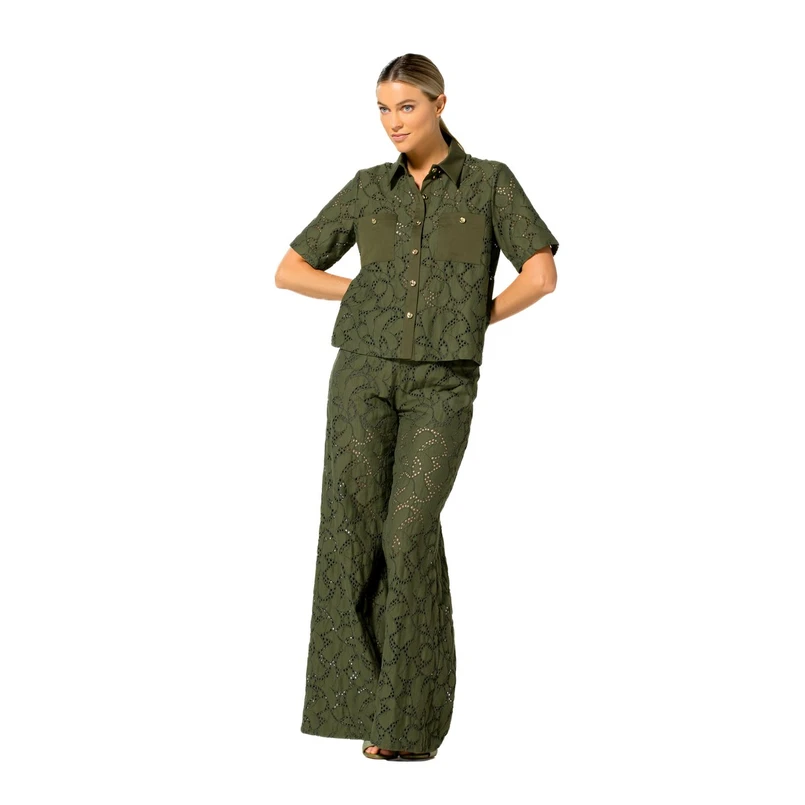 Caroline Biss dames blouse km Khakigroen