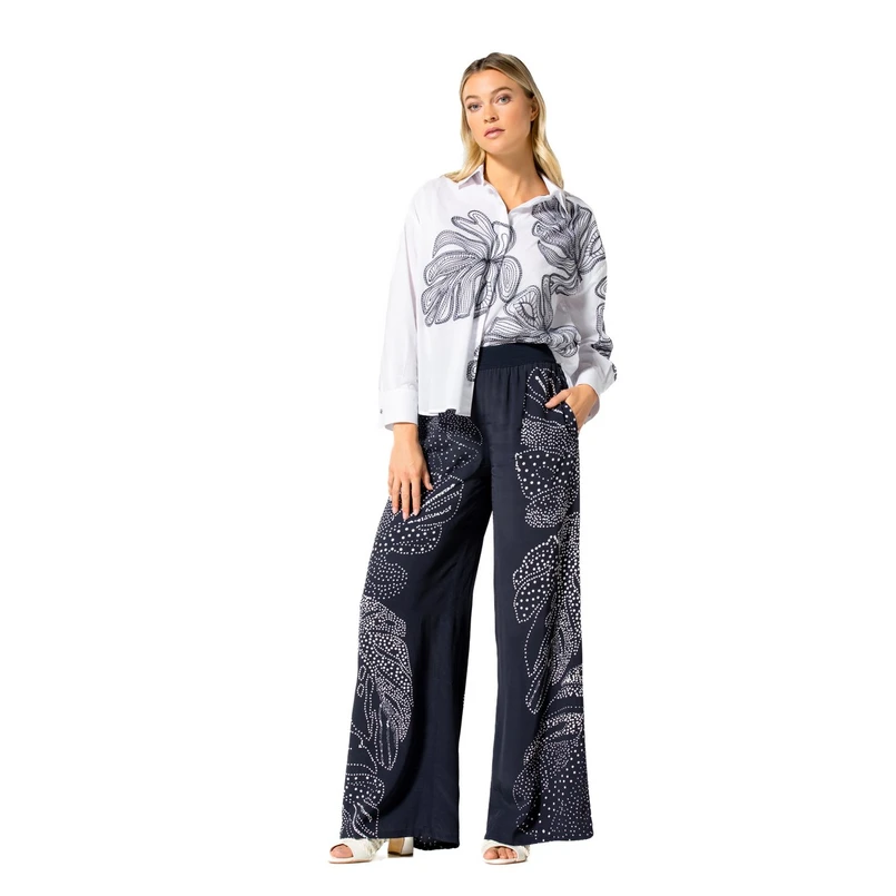 Caroline Biss dames blouse lm bloem borduur WIT DESSIN