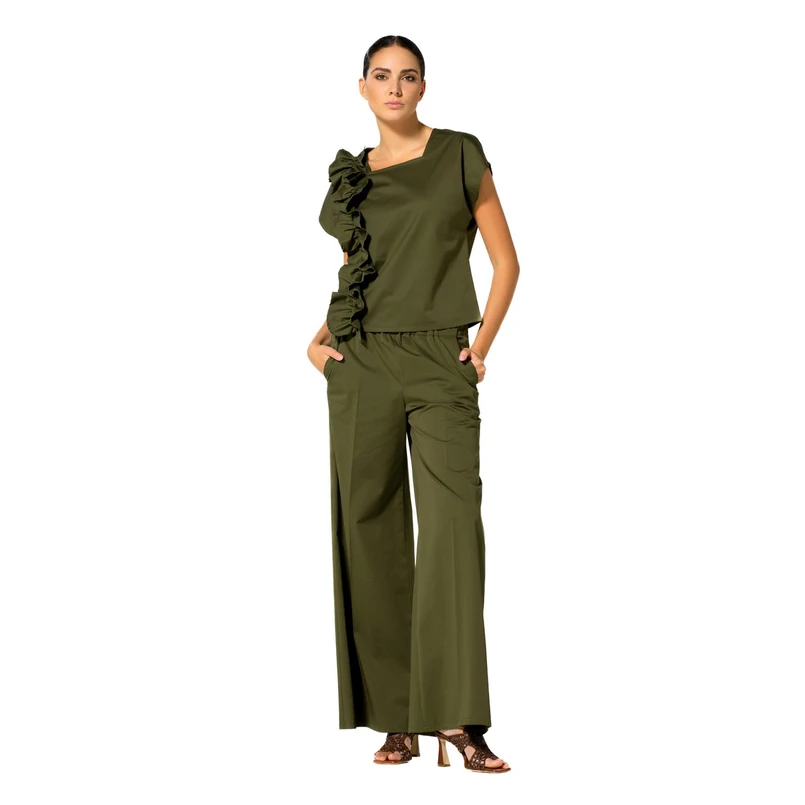 Caroline Biss dames pantalon wideleg Khakigroen