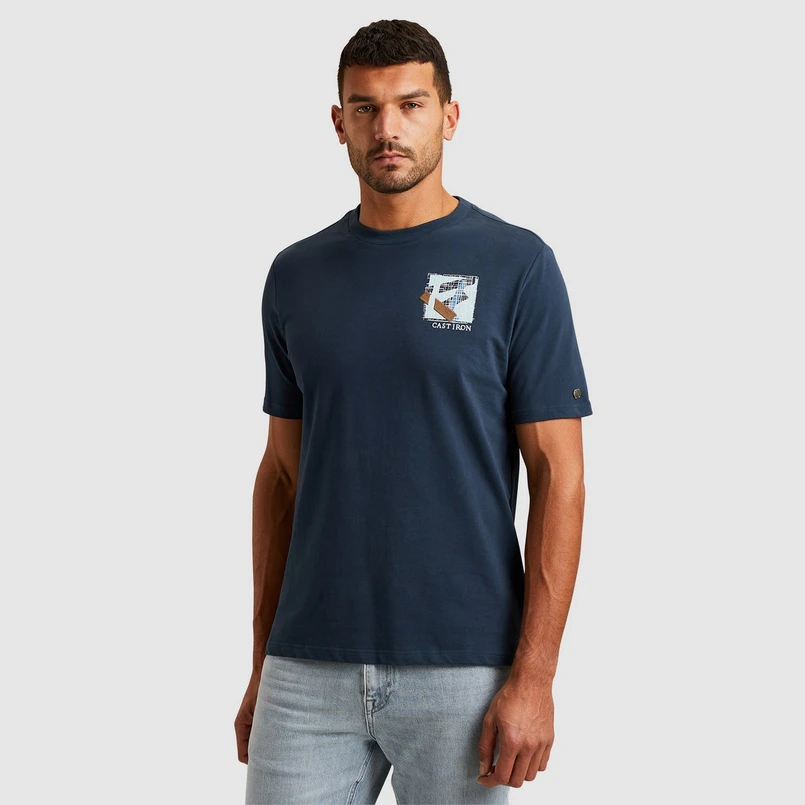 Cast Iron Heren T-shirt Ctss2503562 Bleu