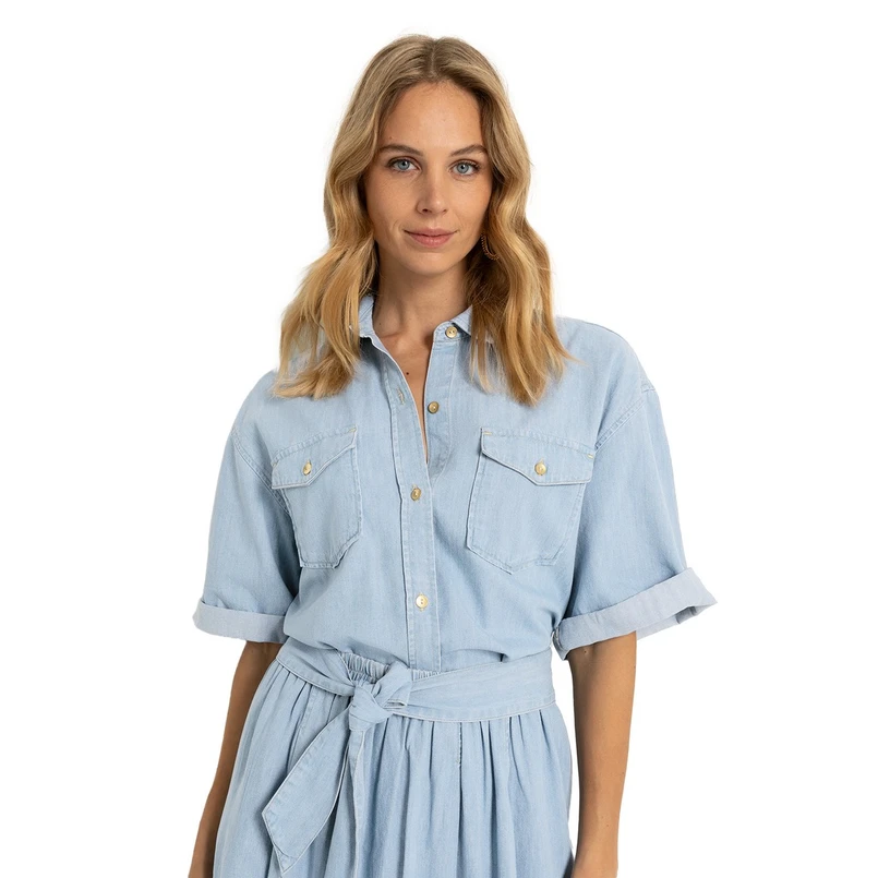 Claudia by Claudia Strater Dames Blouse Cs25-14513 Mid blue denim