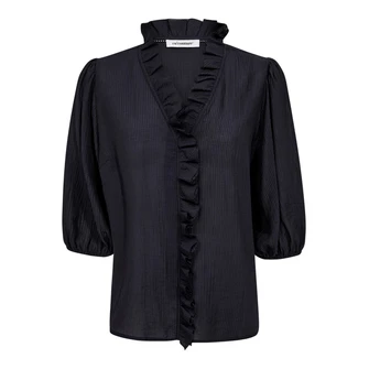 Co Couture Dames Blouse 35905 ANIKA FRILL SS SHIRT Navy