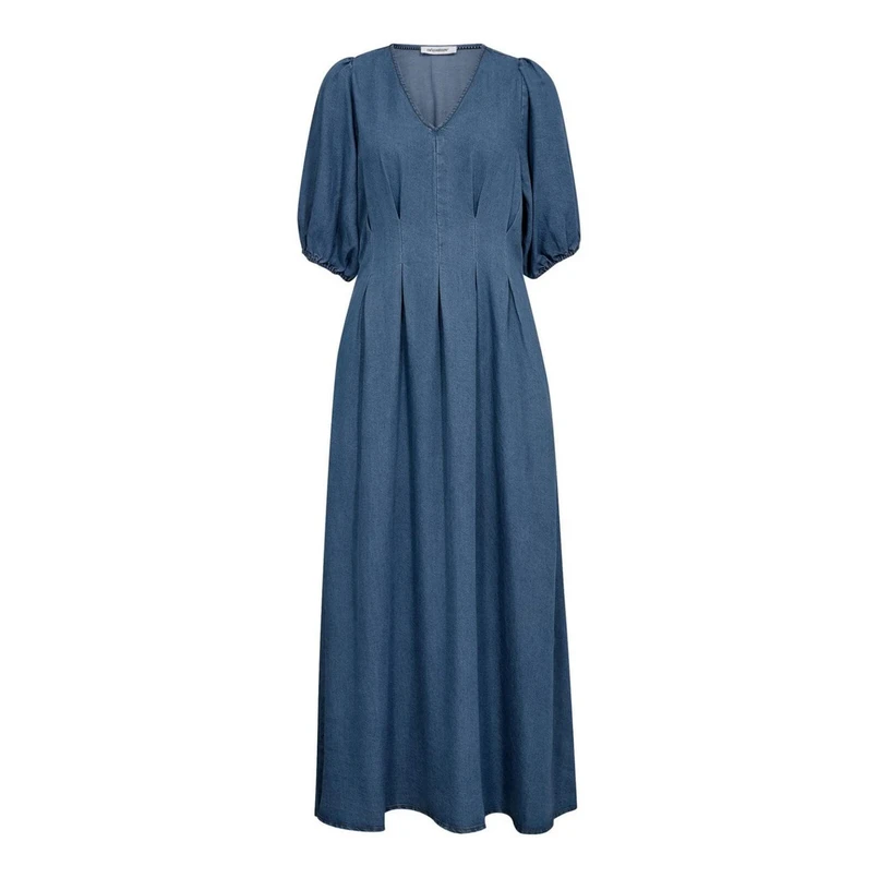 Co Couture Dames Jurk Denim Pleat Dress Mid blue denim