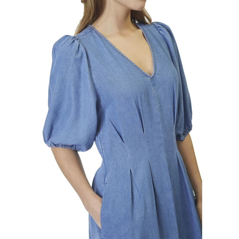 Co Couture Dames Jurk Denim Pleat Dress Mid blue denim