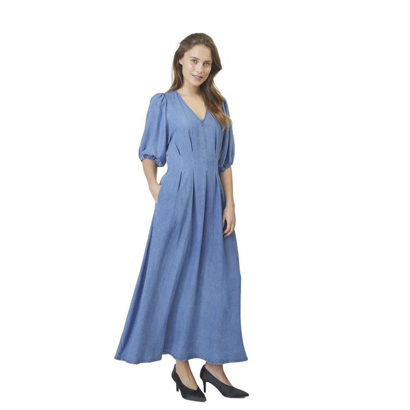 Co Couture Dames Jurk Denim Pleat Dress Mid blue denim
