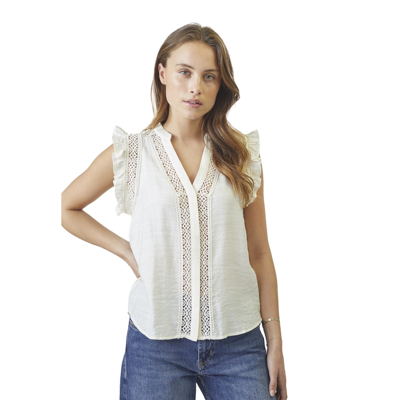 Co Couture Dames Top Caryn Frill Top OFF-WHITE