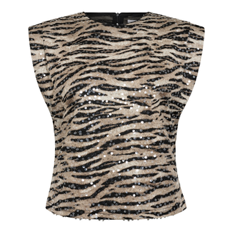 Co Couture Dames Top Tiger Sequin Top Zwart dessin