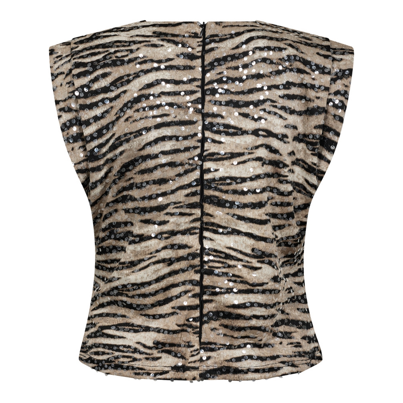Co Couture Dames Top Tiger Sequin Top Zwart dessin