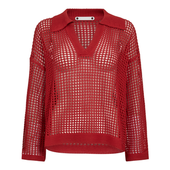 Co Couture Dames Trui Ozzy Polo Knit Rood