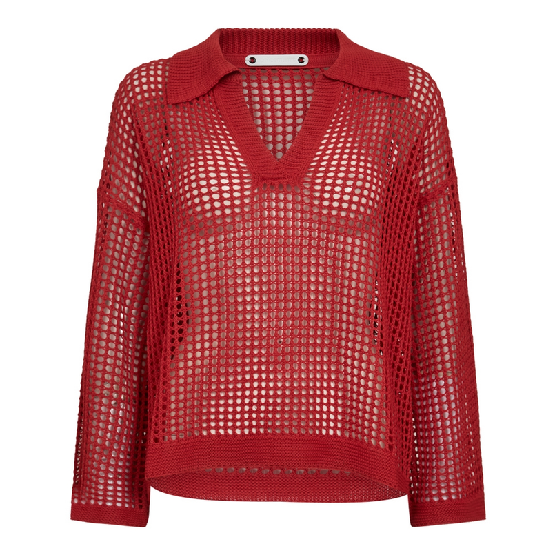 Co Couture Dames Trui Ozzy Polo Knit Rood