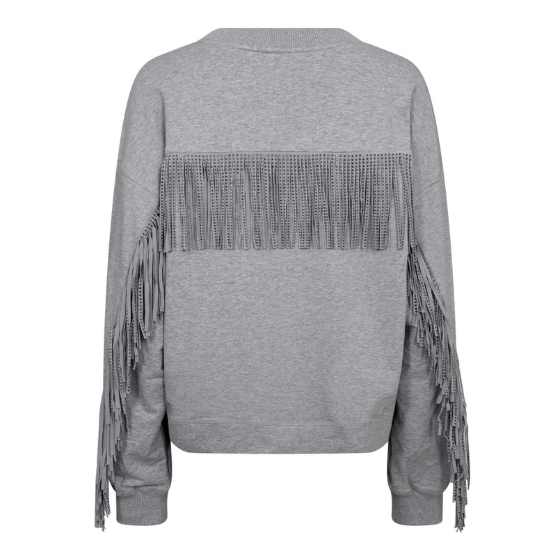 Co Couture Dames Trui Stud Fringe Sweat Lichtgrijs