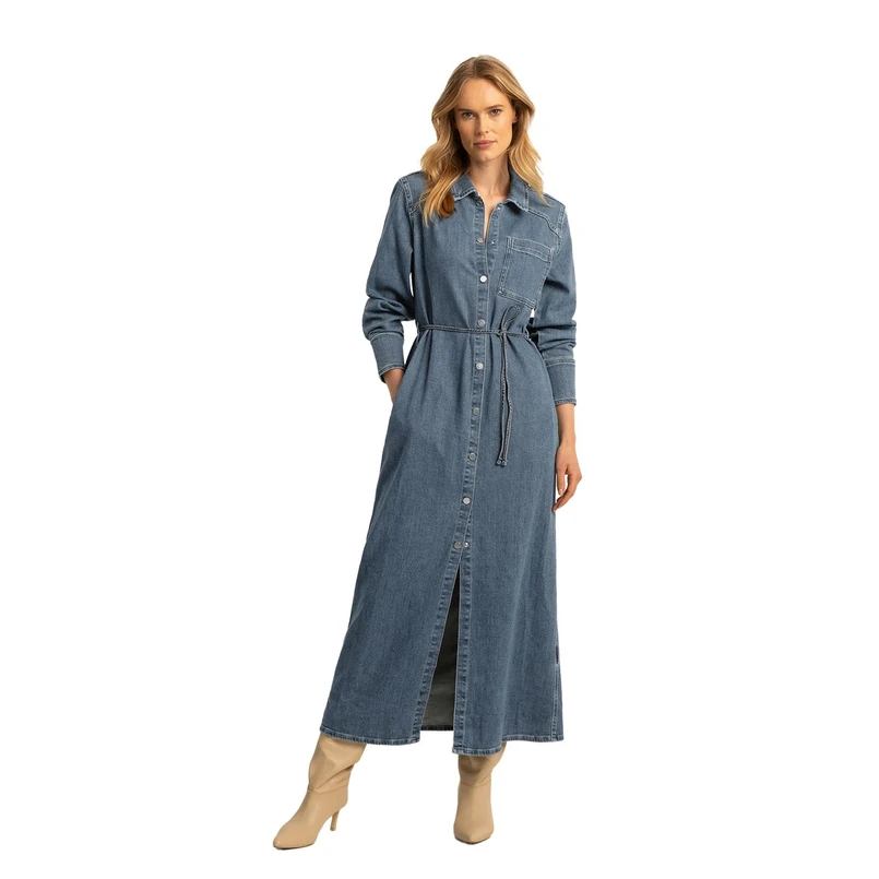 Expresso Dames Jurk Ex25-32001 Mid blue denim