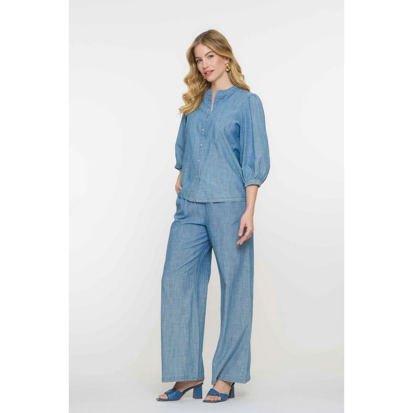 Geisha Dames Blouse 53164-70 Mid blue denim