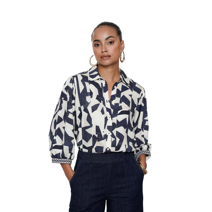 Geisha Dames Blouse 53200-20 Blauw dessin