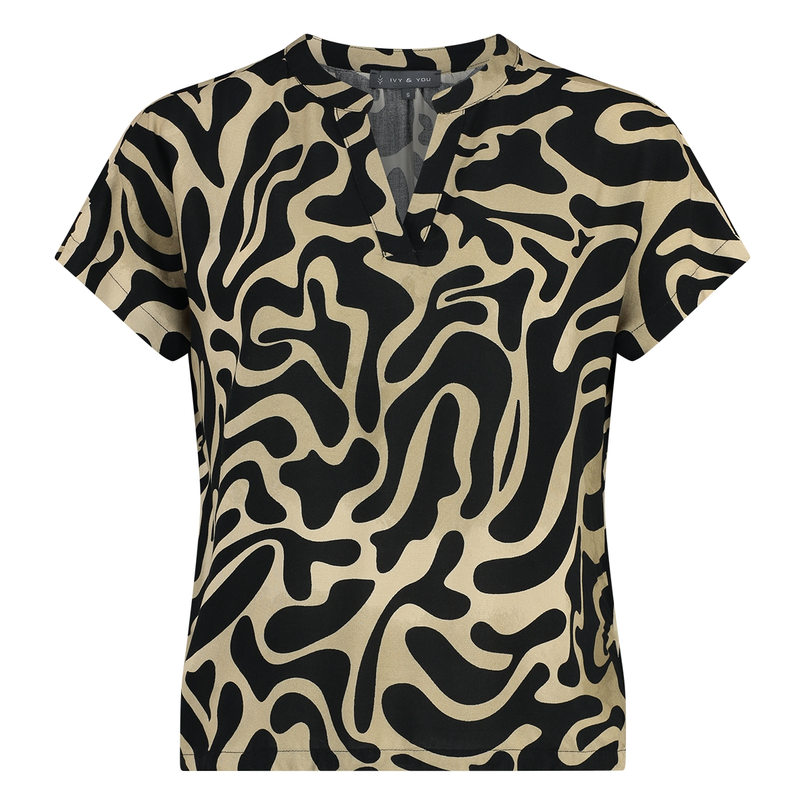 Ivy & You Dames blouse 25074 Zwart dessin