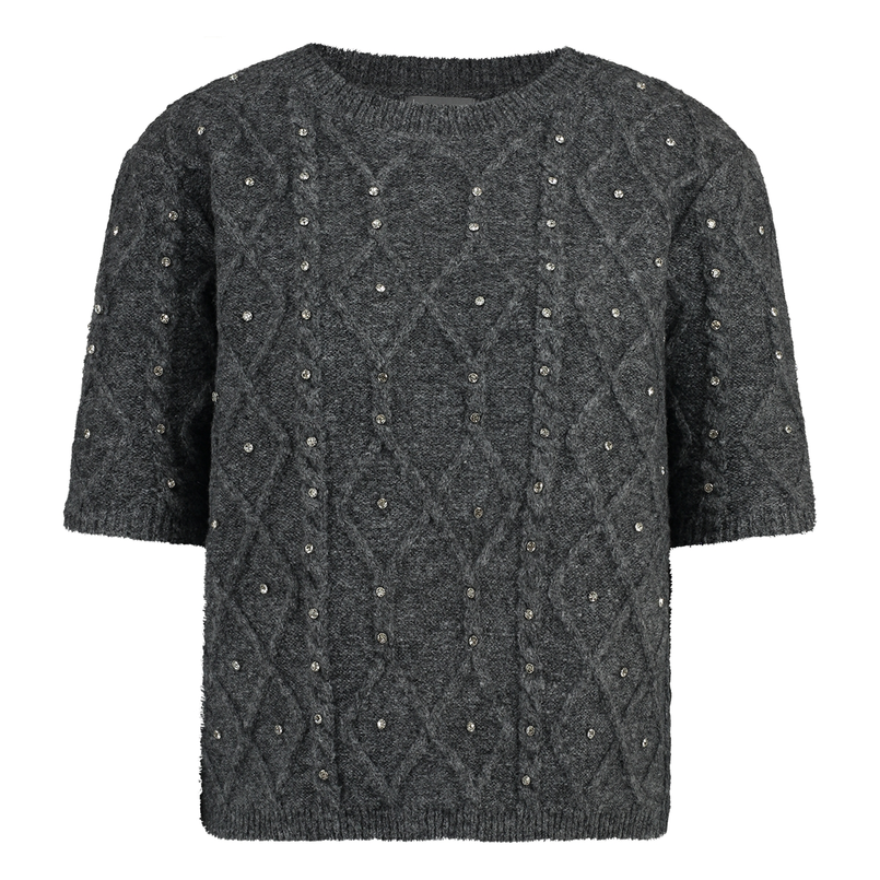 Ivy & You Dames Trui strass stenen Antraciet