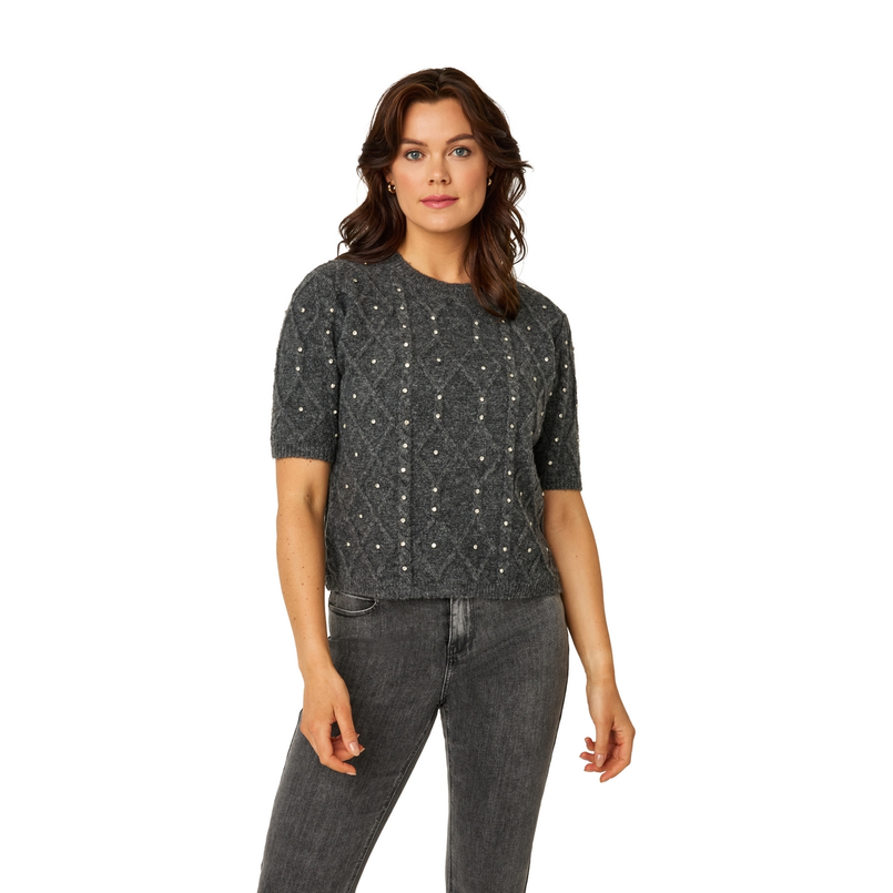 Ivy & You Dames Trui strass stenen Antraciet