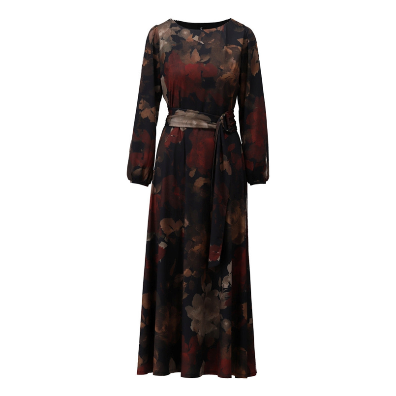 K-Design Dames jurk bloem print Zwart dessin
