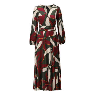 K-Design Dames jurk lang overslag print Groen dessin