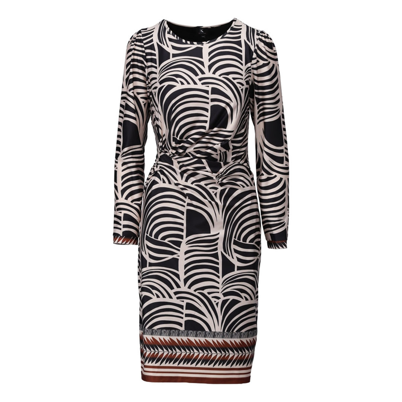 K-Design Dames jurk recht print Zwart dessin