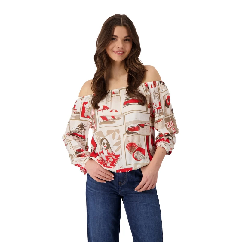 Monari Dames Blouse 409694 Rood dessin