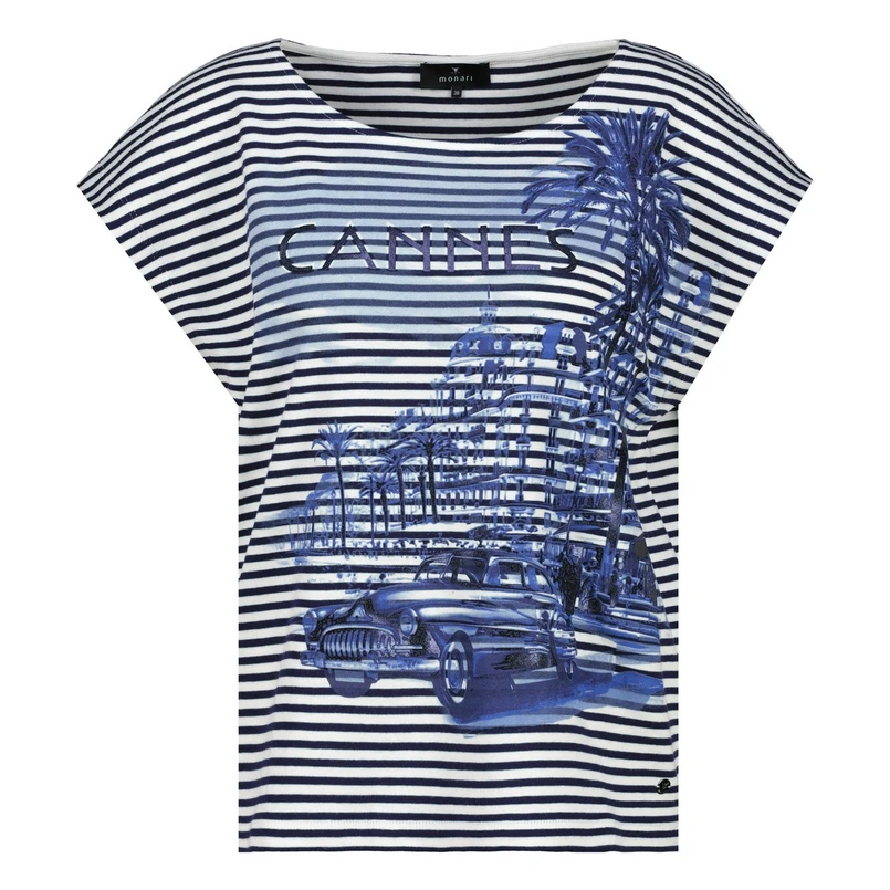 Monari Dames Top 410022 Blauw dessin