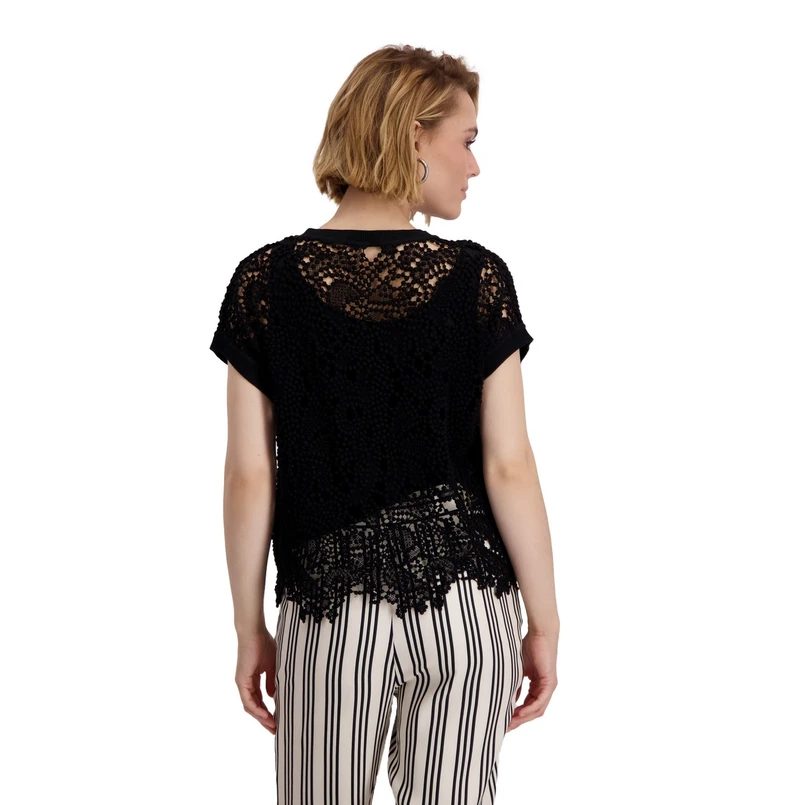 Monari Dames Trui 409994 Zwart dessin