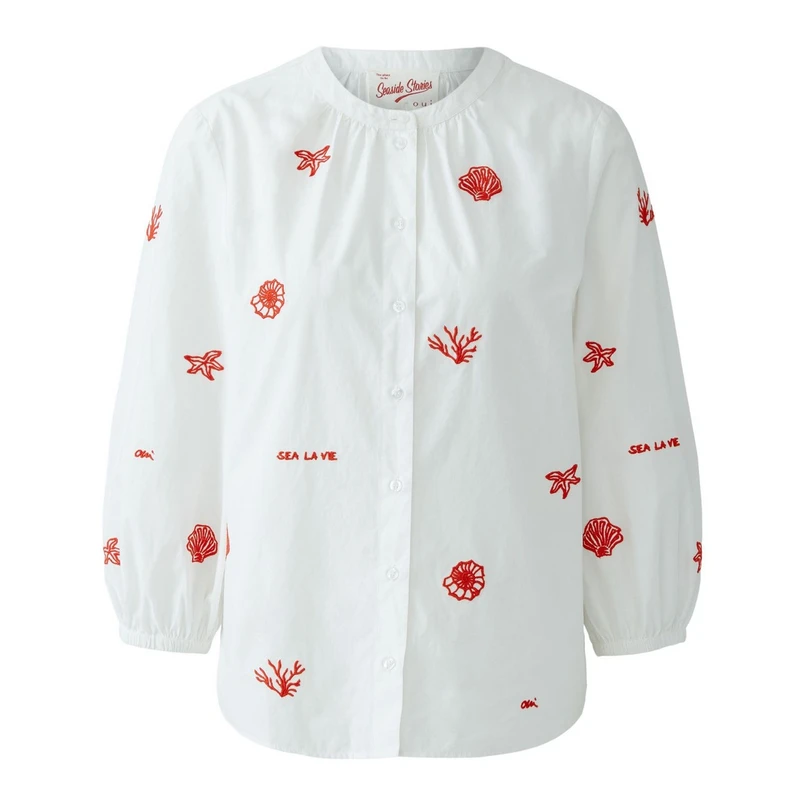 Oui Dames Blouse 0093682 WIT DESSIN