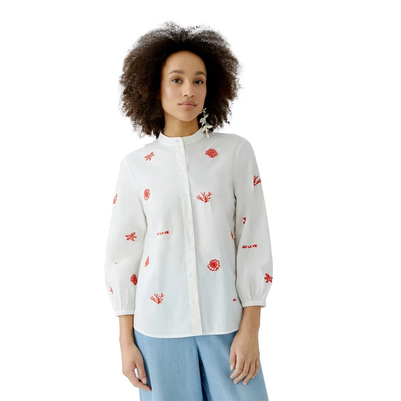 Oui Dames Blouse 0093682 WIT DESSIN