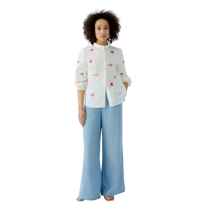 Oui Dames Blouse 0093682 WIT DESSIN