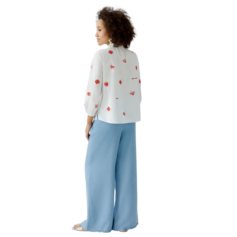 Oui Dames Blouse 0093682 WIT DESSIN