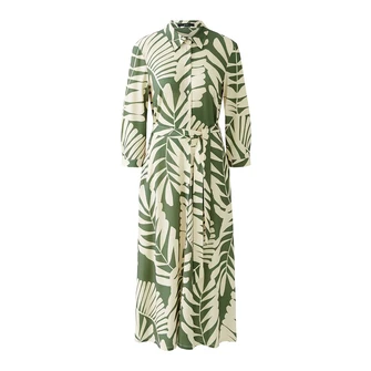 Oui Dames Jurk 0093501 Groen dessin