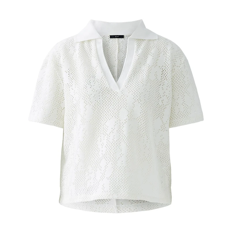 Oui Dames Polo 0092988 OFF-WHITE