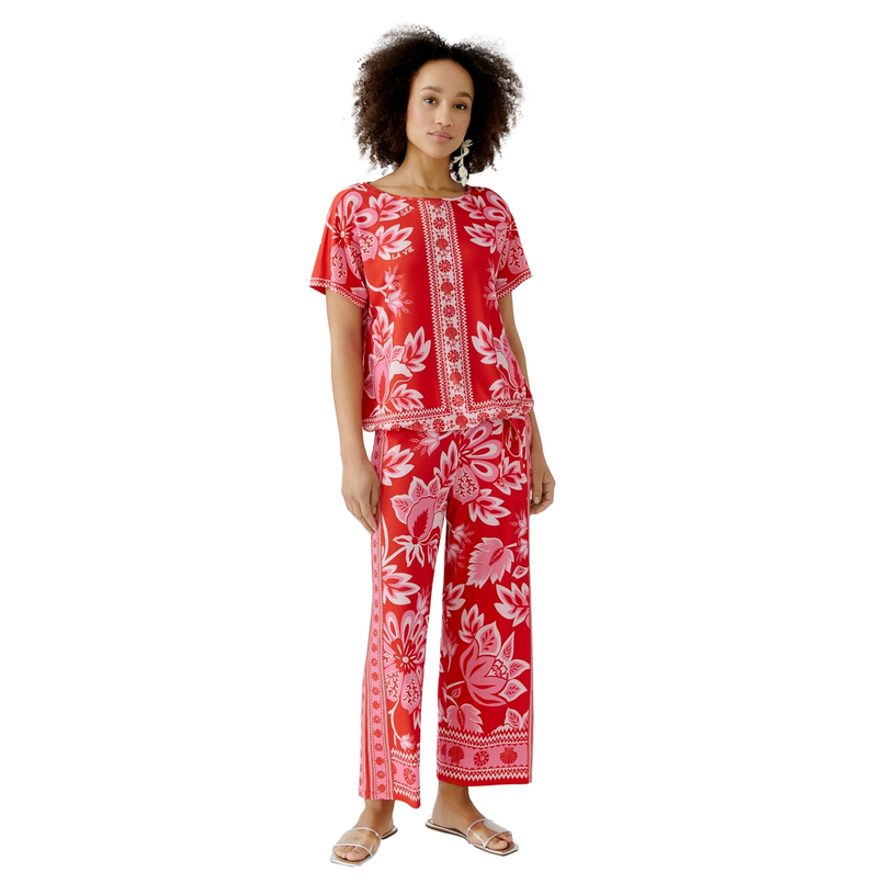 Oui Dames Top 0093639 Rood dessin