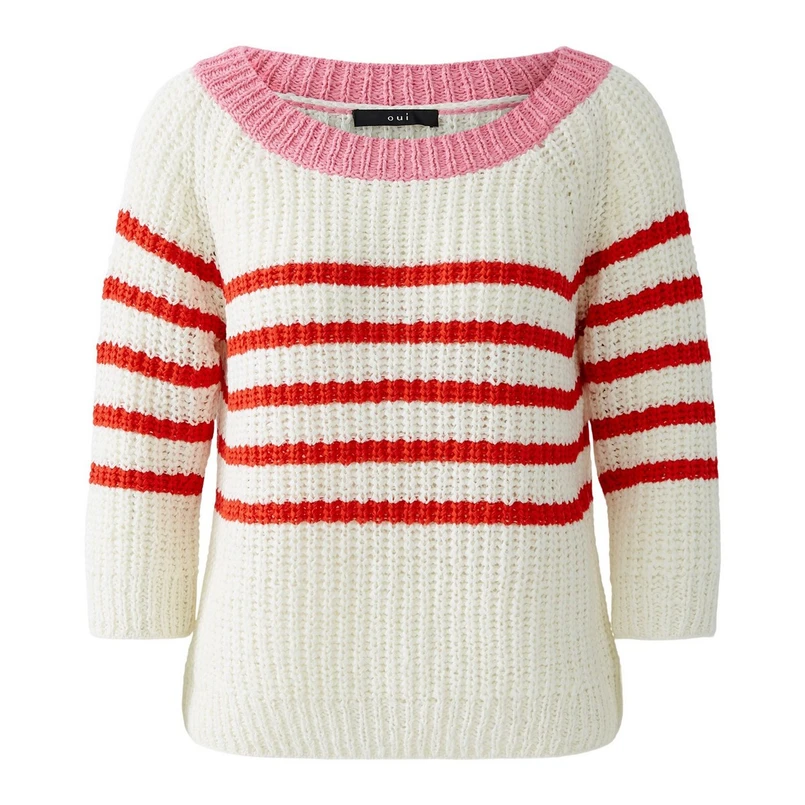 Oui Dames Trui 0092971 WIT DESSIN