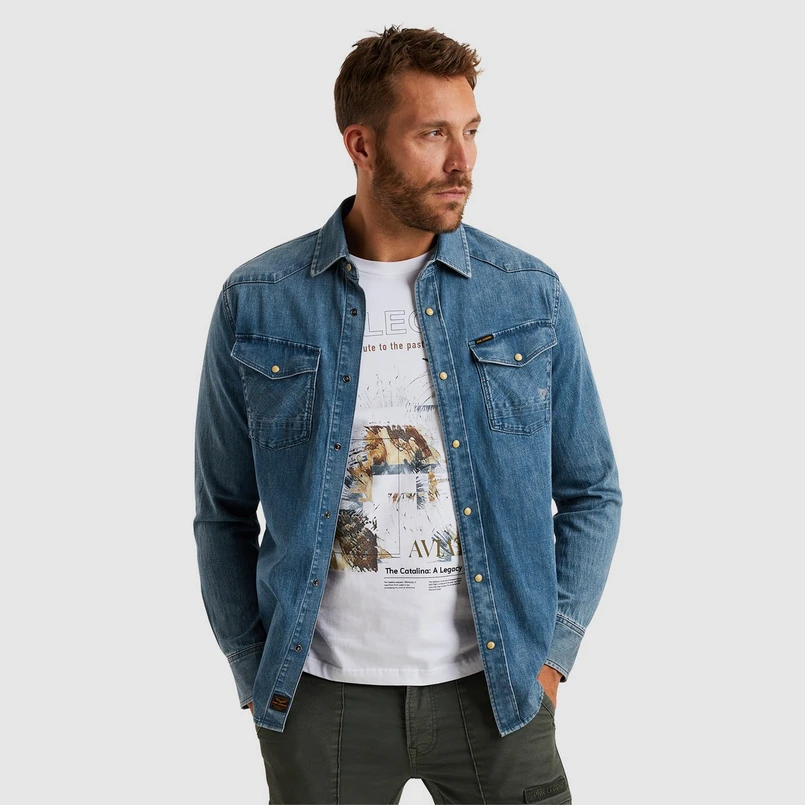 PME Legend Heren Overhemd Psd2502205 Grey denim