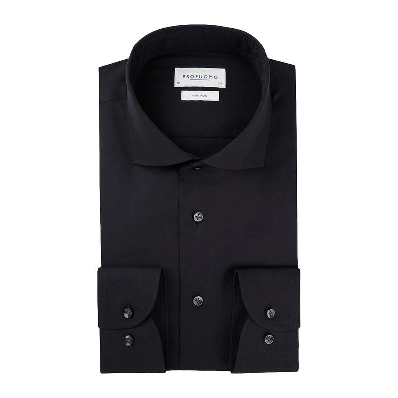 Profuomo Heren Overhemd Slim Fit Cutaway Kraag Zwart
