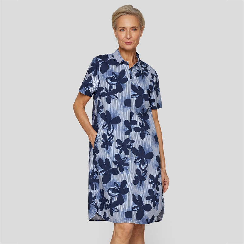 Rabe dames jurk doorknoop print Blauw dessin