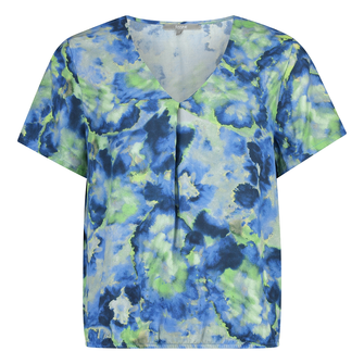 Sanne Dames Blouse 25044blousekmprintvi Blauw dessin