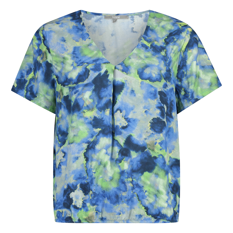 Sanne Dames Blouse 25044blousekmprintvi Blauw dessin