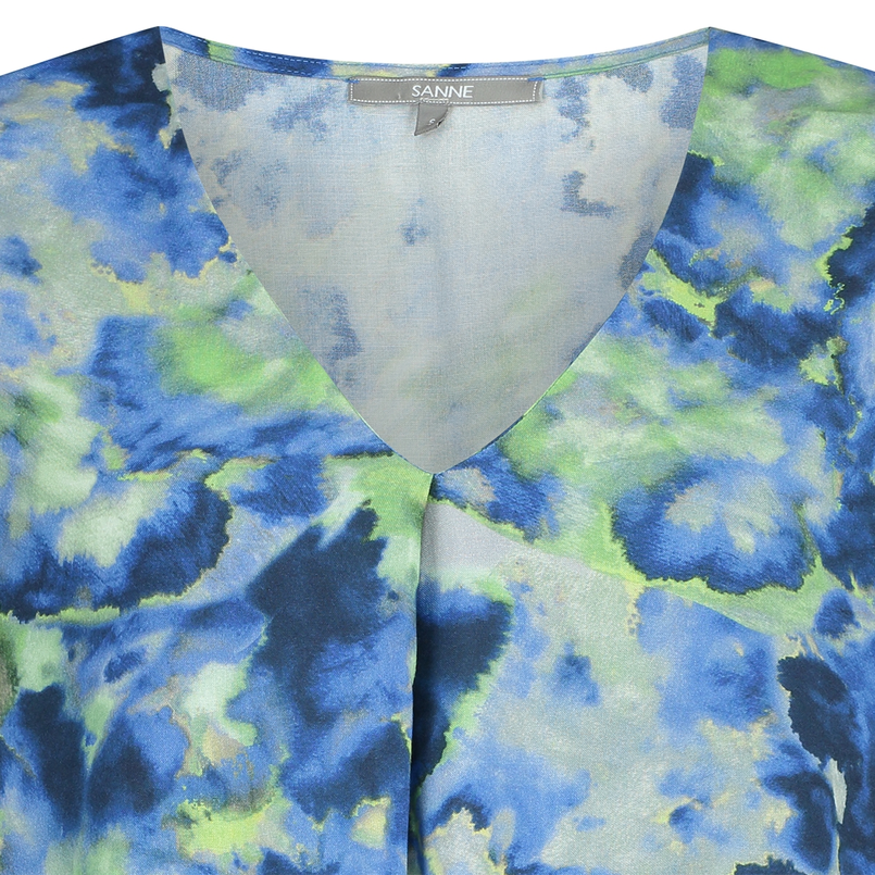 Sanne Dames Blouse 25044blousekmprintvi Blauw dessin