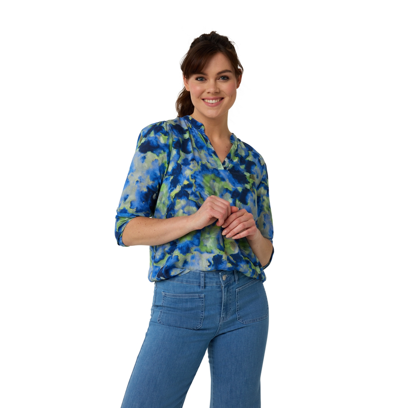 Sanne Dames Blouse 25051blousepofmouwpr Blauw dessin