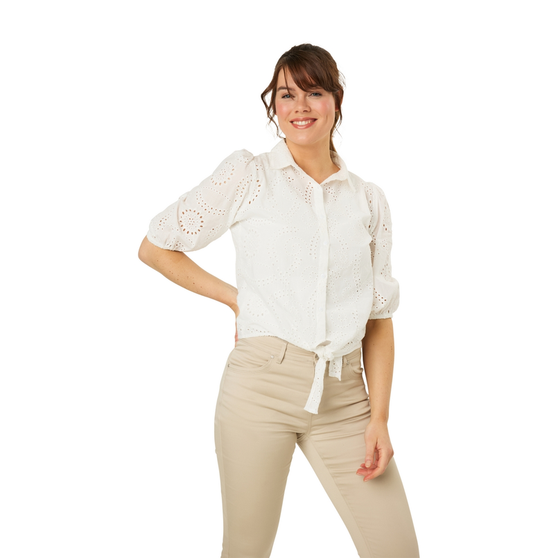 Sanne Dames Blouse Blousebroderieangl Wit