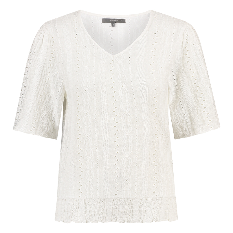 Sanne Dames Top Top Ajour Vlindermw Ecru