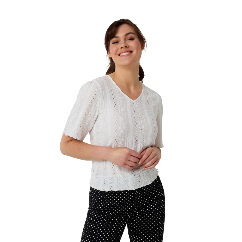 Sanne Dames Top Top Ajour Vlindermw Ecru