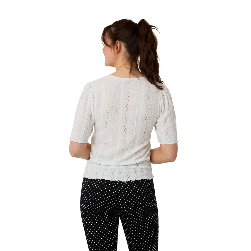 Sanne Dames Top Top Ajour Vlindermw Ecru