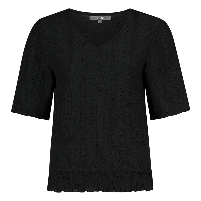 Sanne Dames Top Top Ajour Vlindermw Zwart