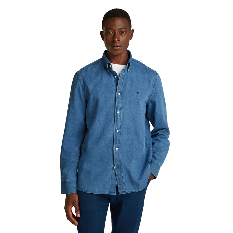 Tommy Hilfiger Heren Overhemd Mw0mw381340gz Midden blauw