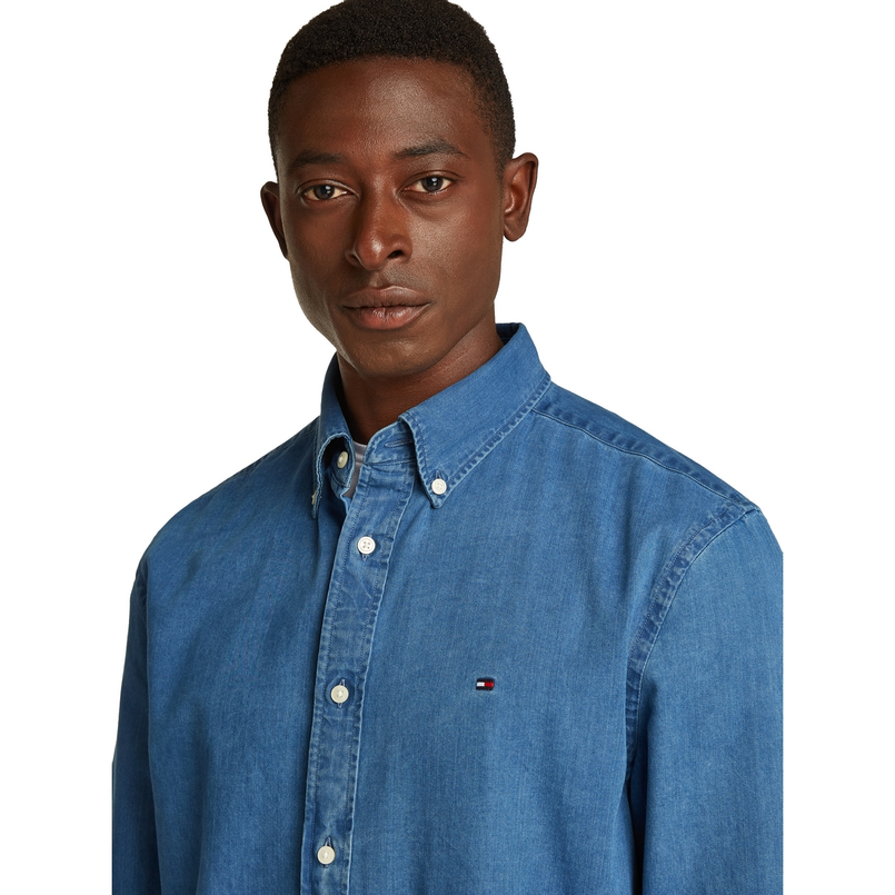 Tommy Hilfiger Heren Overhemd Mw0mw381340gz Midden blauw